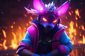 Neon Glowing Animal Illuminated in Retro Britpop Digital Art