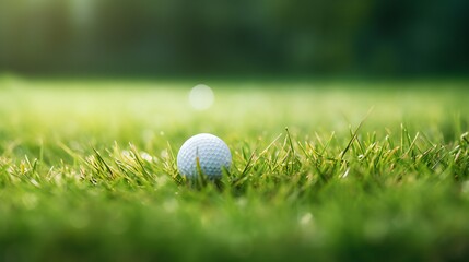 Close-up of a golf ball on a field of lush grass