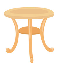 Round table in flat design. Wooden desk with curved legs for interior. Vector illustration isolated.