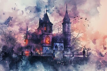 Haunting Gothic Watercolor Graphic An Intricate Tale of Mystery and Emotion in High Detail