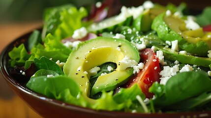 "Fresh Green Salad with Sliced Kiwis: Healthy Eating Concept on White Plate with Copy Space. Vibrant, Nutritious Meal Presentation."