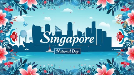 Singapore National Day banner with text "Singapore National Day"
