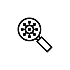 vector icon illustration of a magnifying glass examining bacteria, representing scientific investigation and microbiological analysis