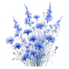 Bright, Eye-Catching Blue Cornflower Hand-Painted Bouquet - Perfect for Wallpapers, Posters, and Advertisements