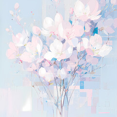 Elegant Flower Arrangement in Pink and Blue Hues - Modern Artwork for Home Decor