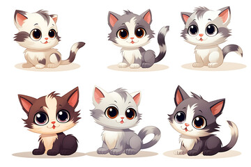 Fototapeta premium Cute kittens 2D illustration isolated on a white background.