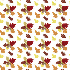 Fototapeta premium Oak branch with acorns and leaves. Autumn colorful foliage. Seamless pattern. Vector illustration .