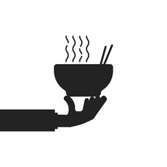 black bowl with ramen or noodle in hand