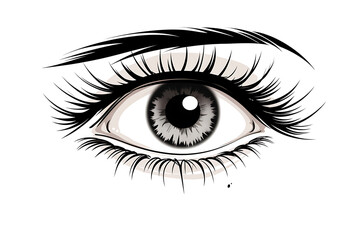 illustration of a female eye with long eyelashes on white background
