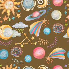 Sun moon planets constellations stars graphics hand drawn set separately on a white background saturn venus space magic horoscope symbol