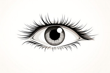 illustration of a female eye with long eyelashes on white background