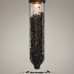 Eco-Conscious Image of Pure Ground Coffee in a Test Tube Against a Clean Soil Background Highlighting the Issue of Microplastic Pollution