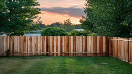 wooden fence in the garden, architecture design, summer vibes background