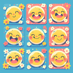 Brighten Your Mood with a Collection of Vibrant Happy Face Stickers in Retro Aesthetic