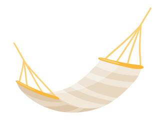 Hammock in flat design. Summer striped suspended camping bed with ropes. Vector illustration isolated.