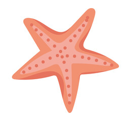 Red starfish in flat design. Tropical underwater star, ocean mollusc. Vector illustration isolated.
