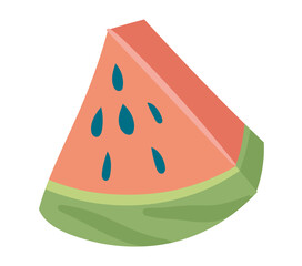 Watermelon piece in flat design. Summer juicy fruit, delicious dessert. Vector illustration isolated.