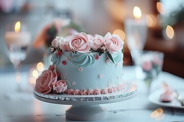 A sweet bridal cake, adorned with delicate roses, celebrates love and joyous occasions beautifully