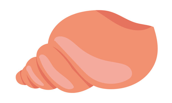 Red seashell in flat design. Underwater spiral cockleshell, ocean seafood. Vector illustration isolated.