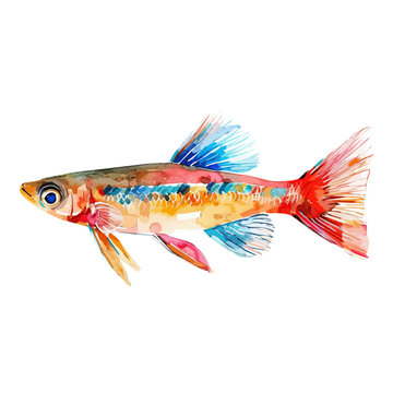 recommend clip art: Watercolor Vector painting of a Pearl danio fish, isolated on a white background, Pearl danio vector, Pearl danio clipart, Pearl danio art, Pearl danio painting, Pearl danio Graphic, drawing clipart.