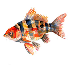 Watercolor painting of a tiger barb fish, isolated on a white background, tiger barb vector, drawing clipart, Illustration Vector, Graphic Painting, design art, logo