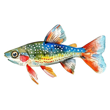 recommend clip art: Watercolor painting of a Pearl danio fish, isolated on a white background, Pearl danio vector, drawing clipart, Illustration Vector, Graphic Painting, design art, logo