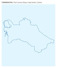 Turkmenistan plain country map. High details. Outline style. Shape of Turkmenistan. Vector illustration.