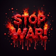 Stop war text. Red bleeding. AI generated illustration