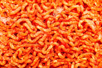 fresh minced meat in packaging, close-up shot.
