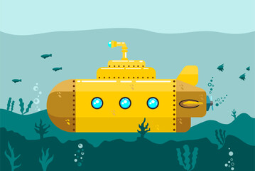 Yellow Submarine exploring under the sea