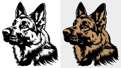German Shepherd portrait - 2-color Silhouette