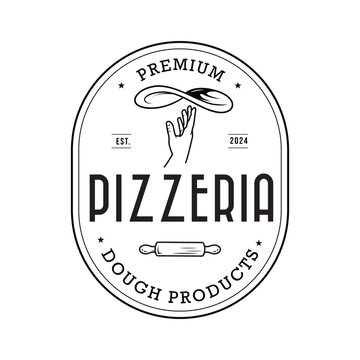 Premium handmade vintage pizza badge logo design, Badge for Italian food, vector. retro Pizzeria restaurant branding