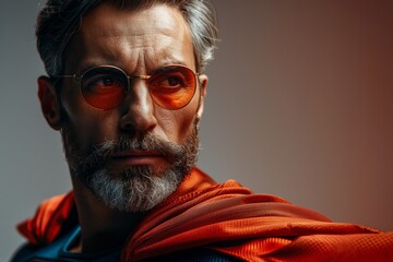 Stylish man with sunglasses and superhero cape