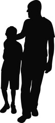 father and son walking, silhouette vector 