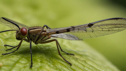 fly on a green leaf. macro

