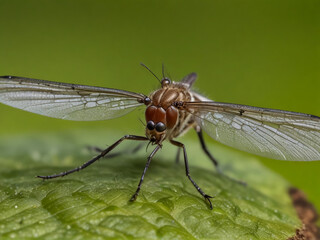 fly on a green leaf. macro
