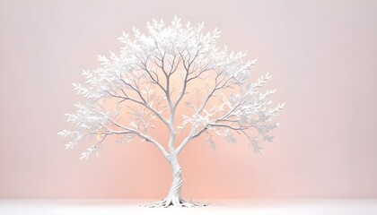 Obraz premium White Tree Background, Veiled Whispers, Snow-Covered Canopy