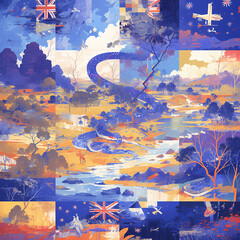 Mystical Australian Landscape with the Rainbow Serpent in a Blend of Culture and Nature