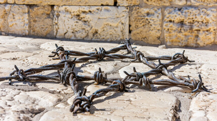 Magen David (Israeli six-pointed star) made from iron. Holocaust Remembrance Day.