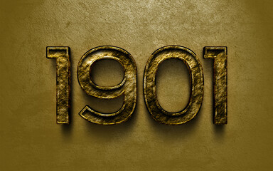 3D dark golden number design of 1901 on cracked golden background.