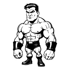 Strongman . Fictional character . Black and white illustration generated by Ai