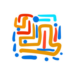 Fun colorful line doodle pattern. Creative minimalist style art background 