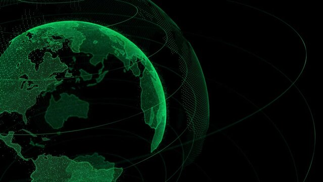 Digital World Animation Rotating On Its Axis, Digital World Map Animation With Technology Concept