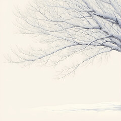 Embrace the serene beauty of winter with this captivating image featuring a branch from a snow-laden tree. The stark white and gray hues create an ethereal atmosphere, perfect for those seeking a