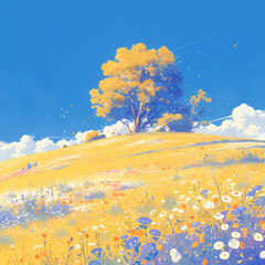 Embrace the Charm of Vibrant Meadows - A Stunning Panoramic Landscape for Stock Images