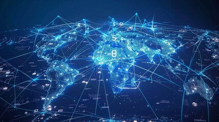 Obraz premium 5G Global Connectivity Map in Sleek Blue Tones