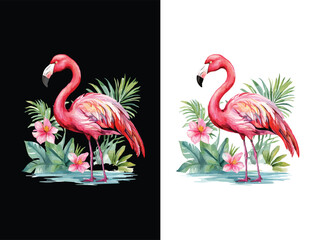 A vivid flamingo in colored ink vector customized art