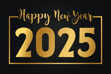 Happy new year 2025 banner black and golden vector luxury text 2025 happy new year.