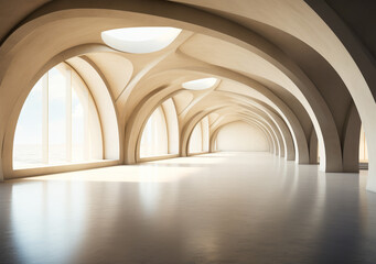 Abstract Futuristic Modern Architecture 3D Render - Empty Concrete Flooring, Sleek Geometric Design, Urban Sci-Fi Structure