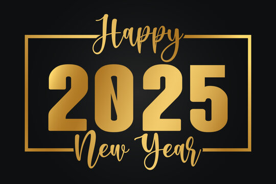 Happy new year 2025 banner black and golden vector luxury text 2025 happy new year.